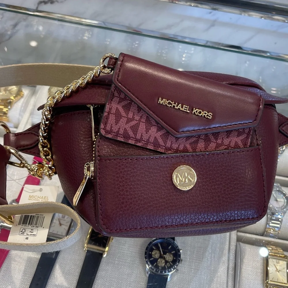 Michael Kors Maisie 2 In 1 Small Leather Waist pack Fanny pack Bag (Oxblood) MK